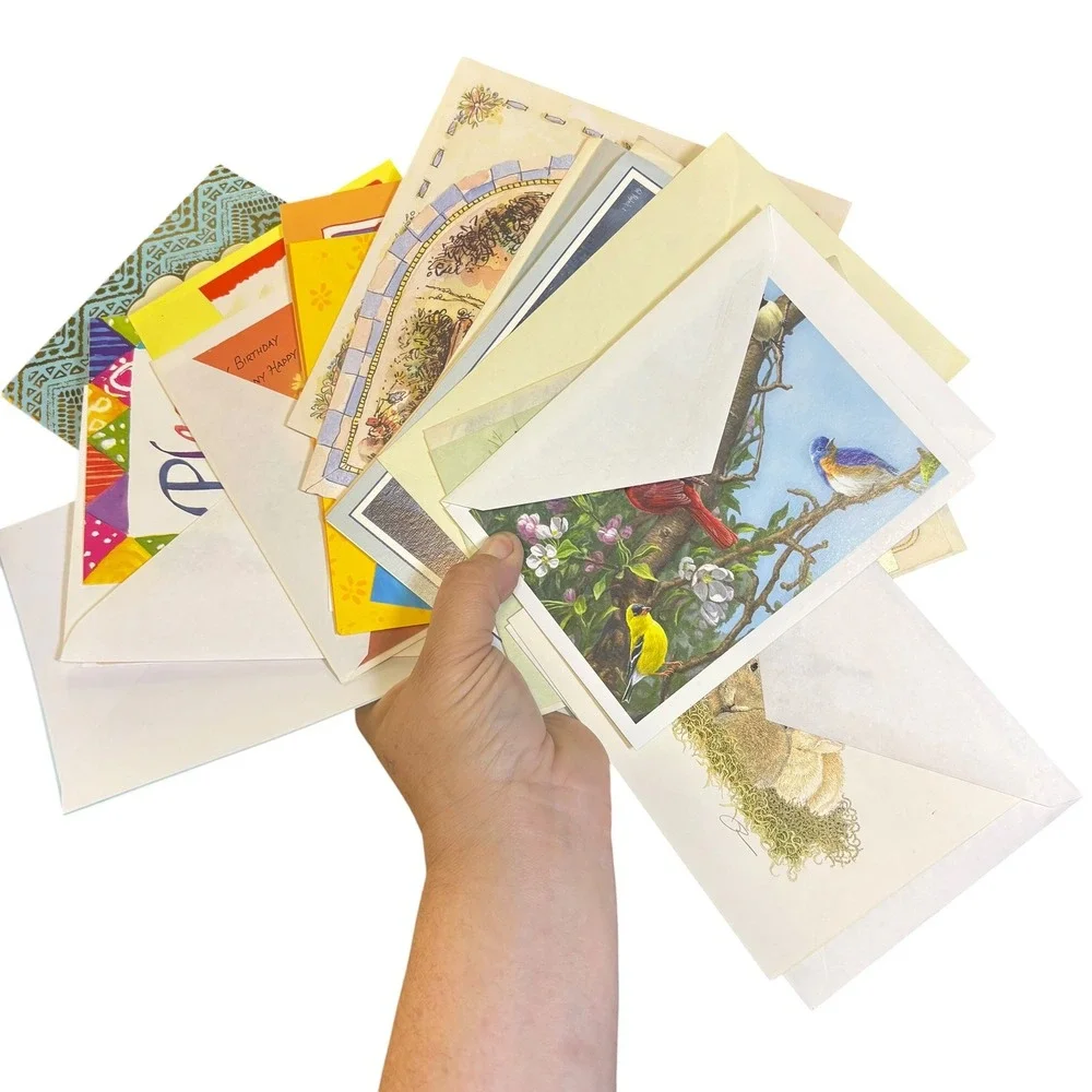 Vintage & Modern Greeting Card Lot Assorted Envelopes Floral Western Bulk Paper